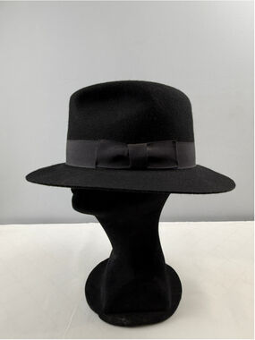 Country Gentleman Frederick Black 100% Wool Felt Fedora Hat Size Medium